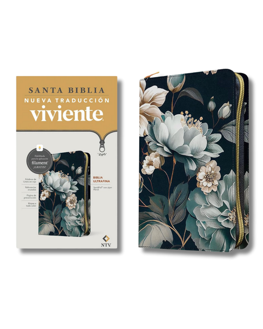 Biblia NTV Ultrafina con Filament, zíper azul floral